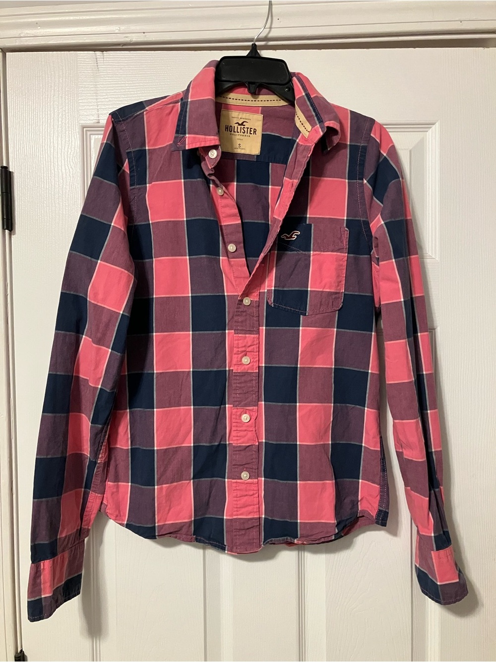 Hollister Plaid Pink Long Sleeve Button-Front Shirt Mens Size Small